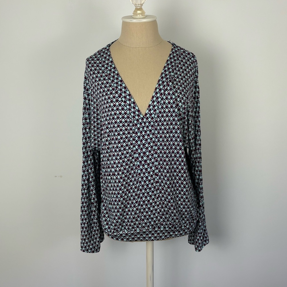 Lascana Long Sleeve Top Multicolor Printed V Neck Pullover 4/6